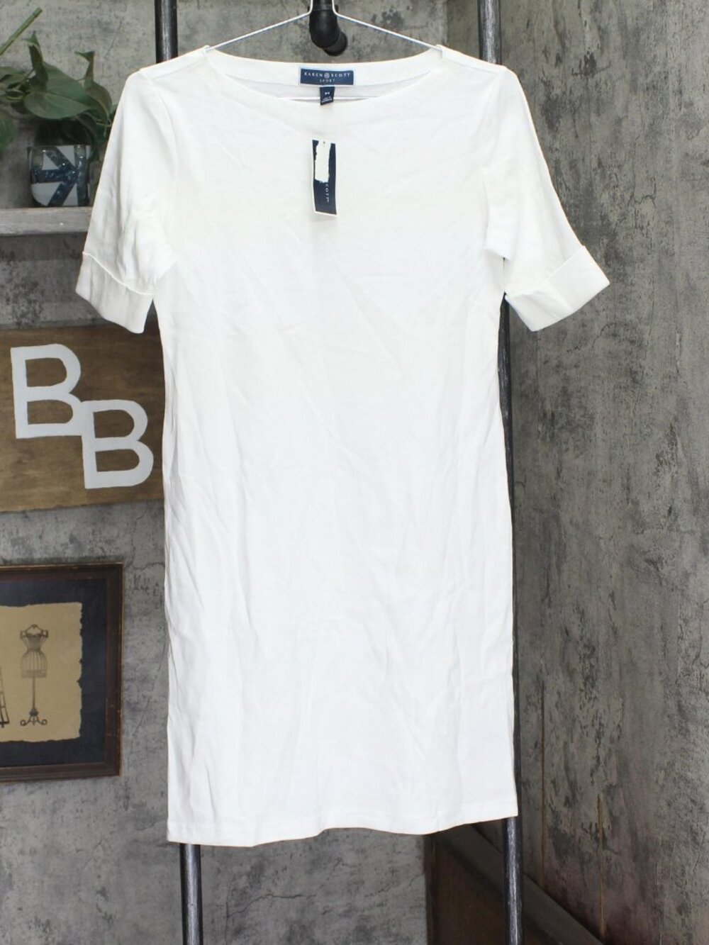Karen Scott White Karen Scott Petite Cotton Boat Neck Elbow Sleeve Ps